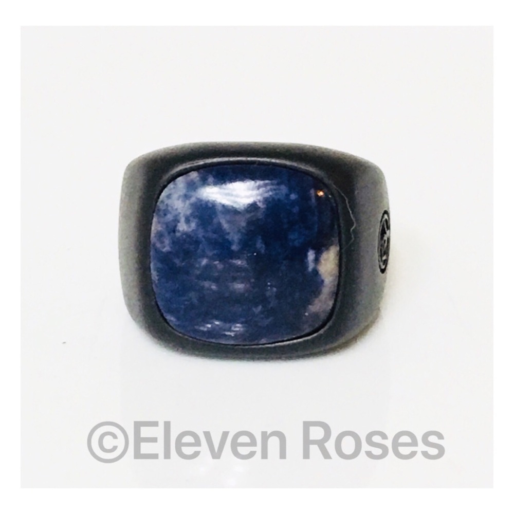 David Yurman Black Titanium Lapis Signet Ring
